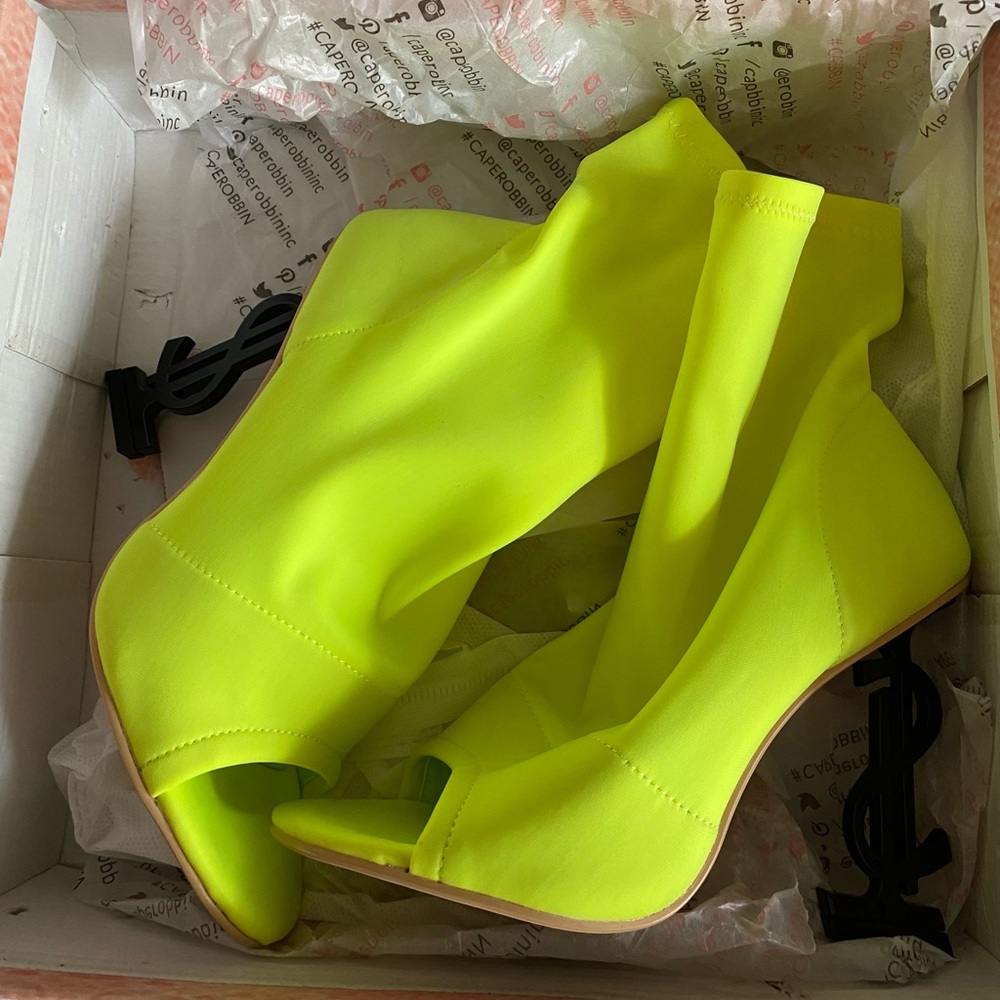 New Direct from Manufacturer! Peep toed high heeled booties in lime green